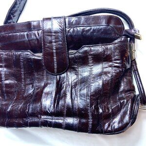 DEEP BURGUNDY EEL SKIN SHOULDER BAG